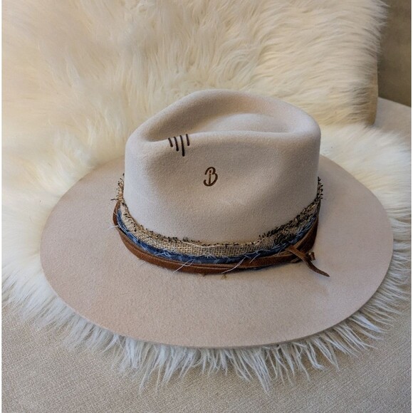 Brittoli Beige Tan Bullhide Leather Hat Montecarlo Hat Co L Large - Picture 1 of 12